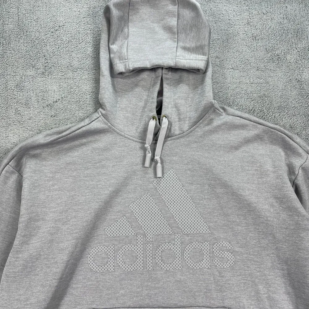 Adidas Hoodie‎ Men 2XL Gray ClimaWarm Pullover Sweatshirt Athletic Logo